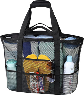 Large Mesh Beach Bag with 9 Pockets – F-Color Family Tote for Beach, Pool, Cruise & Travel Essentials