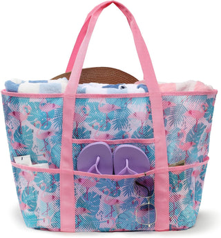 Large Mesh Beach Bag with 9 Pockets – F-Color Family Tote for Beach, Pool, Cruise & Travel Essentials
