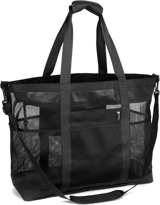 Large Mesh Beach Bag with 9 Pockets – F-Color Family Tote for Beach, Pool, Cruise & Travel Essentials