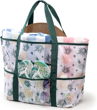 Large Mesh Beach Bag with 9 Pockets – F-Color Family Tote for Beach, Pool, Cruise & Travel Essentials