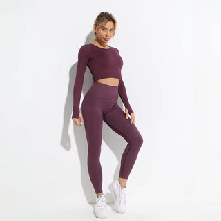 Hyperflex Seamless 2-Piece Athletic Set: Long Sleeve Crop Top & High-Waist Leggings