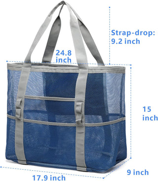 Large Mesh Beach Bag with 9 Pockets – F-Color Family Tote for Beach, Pool, Cruise & Travel Essentials