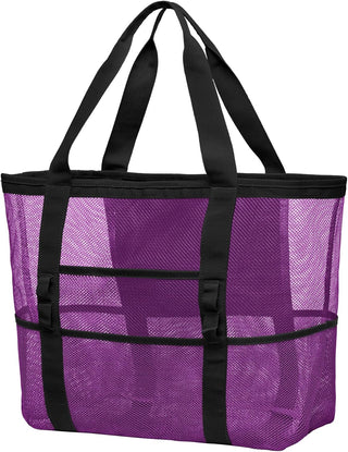 Large Mesh Beach Bag with 9 Pockets – F-Color Family Tote for Beach, Pool, Cruise & Travel Essentials