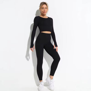 Hyperflex Seamless 2-Piece Athletic Set: Long Sleeve Crop Top & High-Waist Leggings