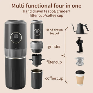 Portable Electric Coffee Grinder & Pour-Over Maker | 2-in-1 Travel Coffee Machine for Camping, Office & Outdoor Use