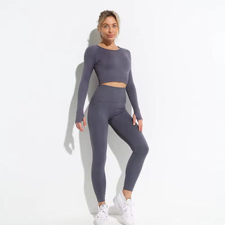 Hyperflex Seamless 2-Piece Athletic Set: Long Sleeve Crop Top & High-Waist Leggings