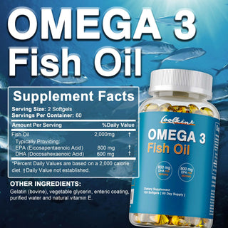 Omega 3 Fish Oil - Premium DHA & EPA Formula for Brain, Heart, Skin & Overall Wellness - 120 Capsules
