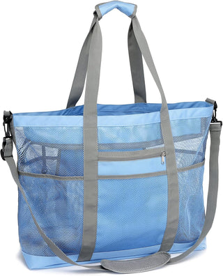 Large Mesh Beach Bag with 9 Pockets – F-Color Family Tote for Beach, Pool, Cruise & Travel Essentials