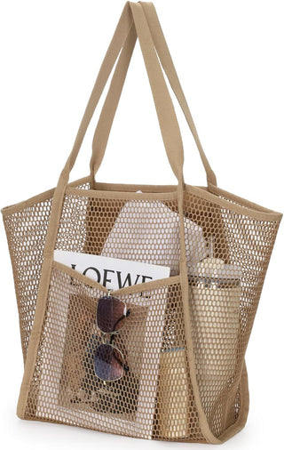 Large Mesh Beach Bag with 9 Pockets – F-Color Family Tote for Beach, Pool, Cruise & Travel Essentials