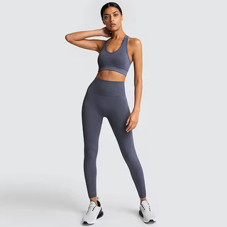Hyperflex Seamless 2-Piece Athletic Set: Long Sleeve Crop Top & High-Waist Leggings