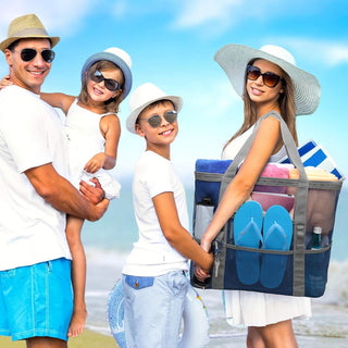 Large Mesh Beach Bag with 9 Pockets – F-Color Family Tote for Beach, Pool, Cruise & Travel Essentials