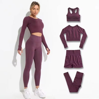 Hyperflex Seamless 2-Piece Athletic Set: Long Sleeve Crop Top & High-Waist Leggings