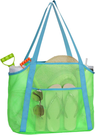 Large Mesh Beach Bag with 9 Pockets – F-Color Family Tote for Beach, Pool, Cruise & Travel Essentials