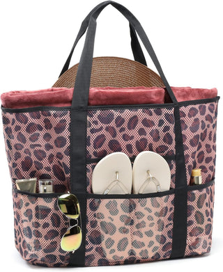Large Mesh Beach Bag with 9 Pockets – F-Color Family Tote for Beach, Pool, Cruise & Travel Essentials