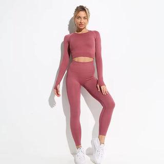 Hyperflex Seamless 2-Piece Athletic Set: Long Sleeve Crop Top & High-Waist Leggings