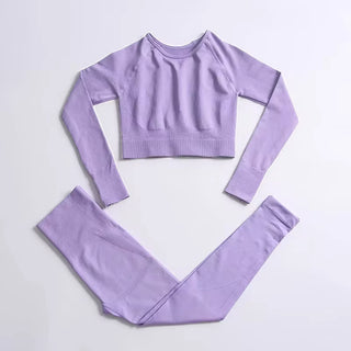 Hyperflex Seamless 2-Piece Athletic Set: Long Sleeve Crop Top & High-Waist Leggings