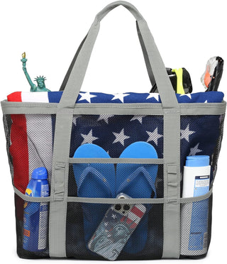 Large Mesh Beach Bag with 9 Pockets – F-Color Family Tote for Beach, Pool, Cruise & Travel Essentials