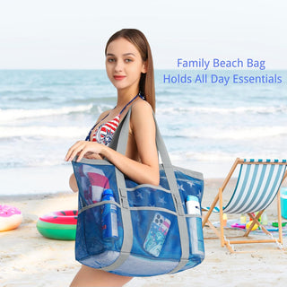Large Mesh Beach Bag with 9 Pockets – F-Color Family Tote for Beach, Pool, Cruise & Travel Essentials