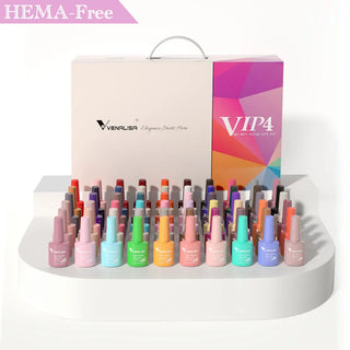 Gel Nail Polish 7.5ml Set VIP4 - Hema-Free Soak Off Base and No Wipe Topcoat - UV LED Varnish Kit