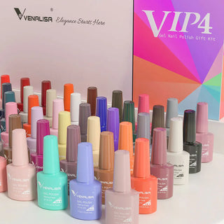 Gel Nail Polish 7.5ml Set VIP4 - Hema-Free Soak Off Base and No Wipe Topcoat - UV LED Varnish Kit