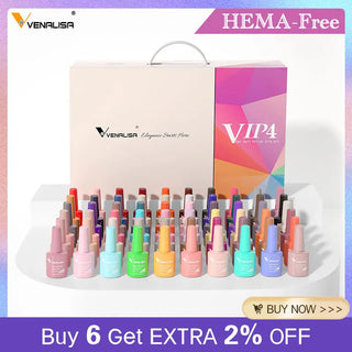 Gel Nail Polish 7.5ml Set VIP4 - Hema-Free Soak Off Base and No Wipe Topcoat - UV LED Varnish Kit