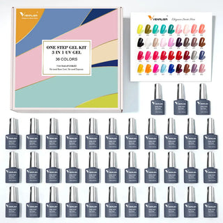 Gel Nail Polish 7.5ml Set VIP4 - Hema-Free Soak Off Base and No Wipe Topcoat - UV LED Varnish Kit