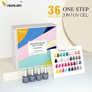 Gel Nail Polish 7.5ml Set VIP4 - Hema-Free Soak Off Base and No Wipe Topcoat - UV LED Varnish Kit