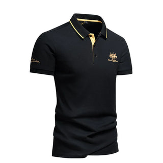 Men's Lightweight Short Sleeve Embroidered Polo Shirt - Casual Vintage Business Attire