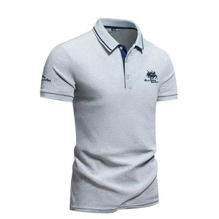 Men's Lightweight Short Sleeve Embroidered Polo Shirt - Casual Vintage Business Attire