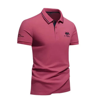 Men's Lightweight Short Sleeve Embroidered Polo Shirt - Casual Vintage Business Attire