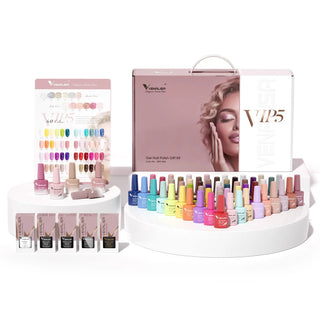 Gel Nail Polish 7.5ml Set VIP4 - Hema-Free Soak Off Base and No Wipe Topcoat - UV LED Varnish Kit