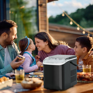 Portable Ice Maker - Produces 9 Ice Cubes in 6 Minutes, 26 lbs Daily Capacity, Auto-Clean Feature with Basket and Scoop for Home, Kitchen, RV, and Camping - Black