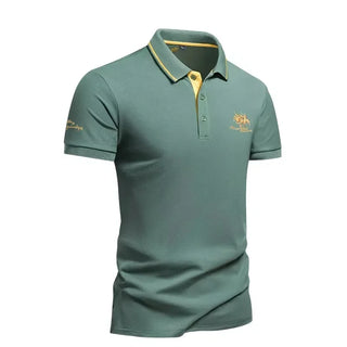 Men's Lightweight Short Sleeve Embroidered Polo Shirt - Casual Vintage Business Attire