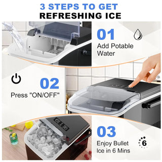 Portable Ice Maker - Produces 9 Ice Cubes in 6 Minutes, 26 lbs Daily Capacity, Auto-Clean Feature with Basket and Scoop for Home, Kitchen, RV, and Camping - Black