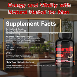 Quit Mood Men’s Testosterone Booster Capsules – Maca Root 100mg & Shilajit 50mg Supplement for Energy, Stamina, Hormone Balance & Men’s Vitality Support – 60 Capsules