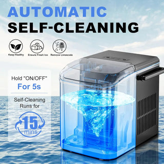 Portable Ice Maker - Produces 9 Ice Cubes in 6 Minutes, 26 lbs Daily Capacity, Auto-Clean Feature with Basket and Scoop for Home, Kitchen, RV, and Camping - Black