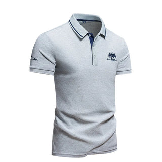 Men's Lightweight Short Sleeve Embroidered Polo Shirt - Casual Vintage Business Attire