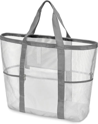 Large Mesh Beach Bag with 9 Pockets – F-Color Family Tote for Beach, Pool, Cruise & Travel Essentials