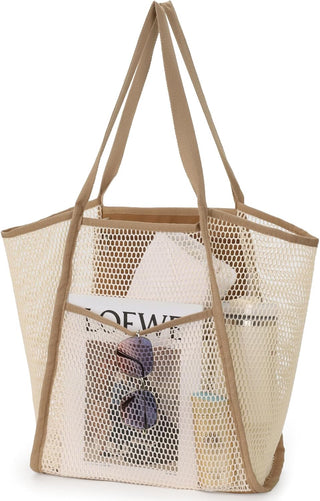 Large Mesh Beach Bag with 9 Pockets – F-Color Family Tote for Beach, Pool, Cruise & Travel Essentials