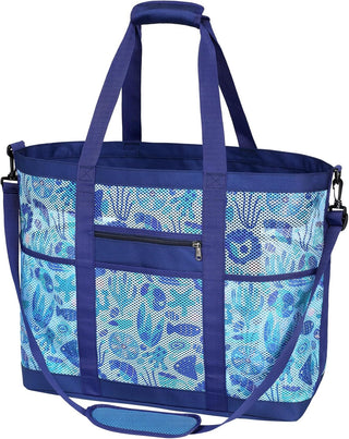Large Mesh Beach Bag with 9 Pockets – F-Color Family Tote for Beach, Pool, Cruise & Travel Essentials