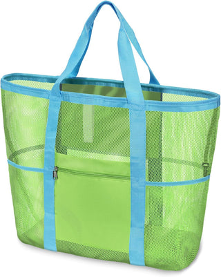 Large Mesh Beach Bag with 9 Pockets – F-Color Family Tote for Beach, Pool, Cruise & Travel Essentials