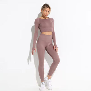 Hyperflex Seamless 2-Piece Athletic Set: Long Sleeve Crop Top & High-Waist Leggings
