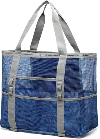 Large Mesh Beach Bag with 9 Pockets – F-Color Family Tote for Beach, Pool, Cruise & Travel Essentials